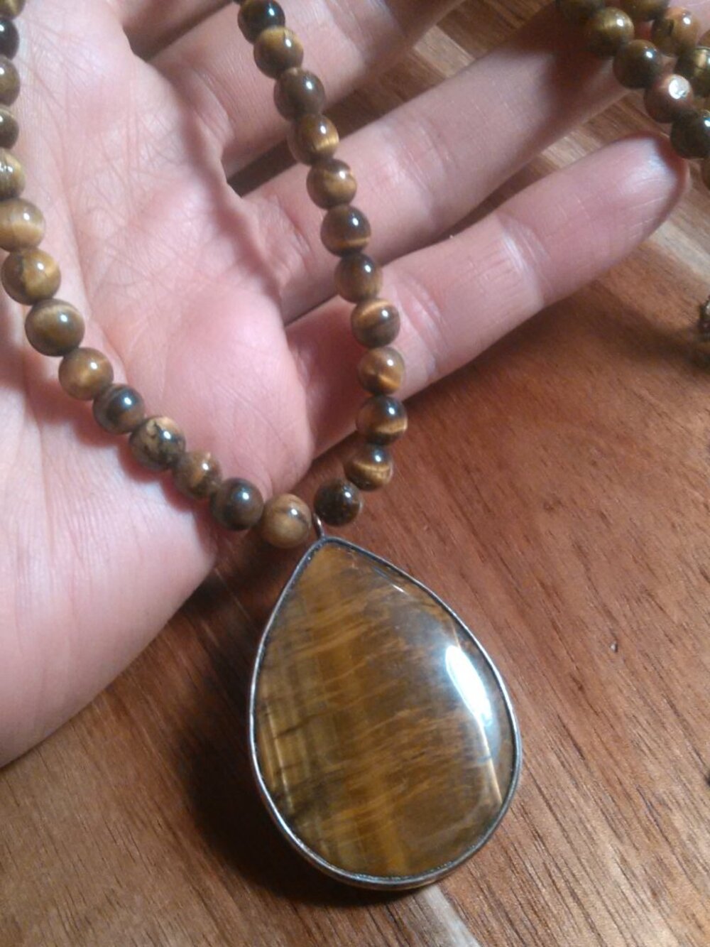 Tiger's Eye Pendant and Beaded Necklace (17 to 22 Inch)